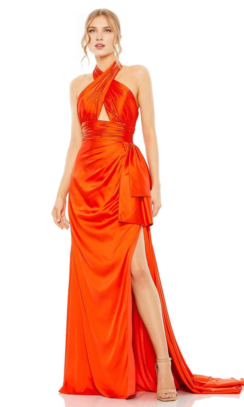 Formal Women's Dresses/ Sleeveless Open Back Crisscross Satin Halter Classic High Slit Prom Dress/ Prom Dress In Store